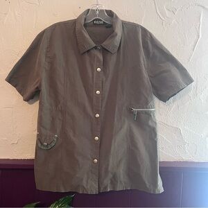 Mode Kelso Fashion Snap Button Khaki Collared Too Size XL